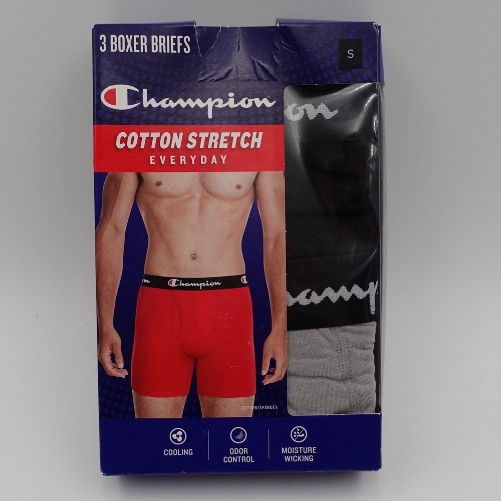 Champion Boxer Briefs Mens S Black Grey 3-Pack Cotton Stretch Everyday CANBBG